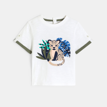 تيشيرت أخضر اللون مرسوم عليه حيوانات للولد الرضيع.